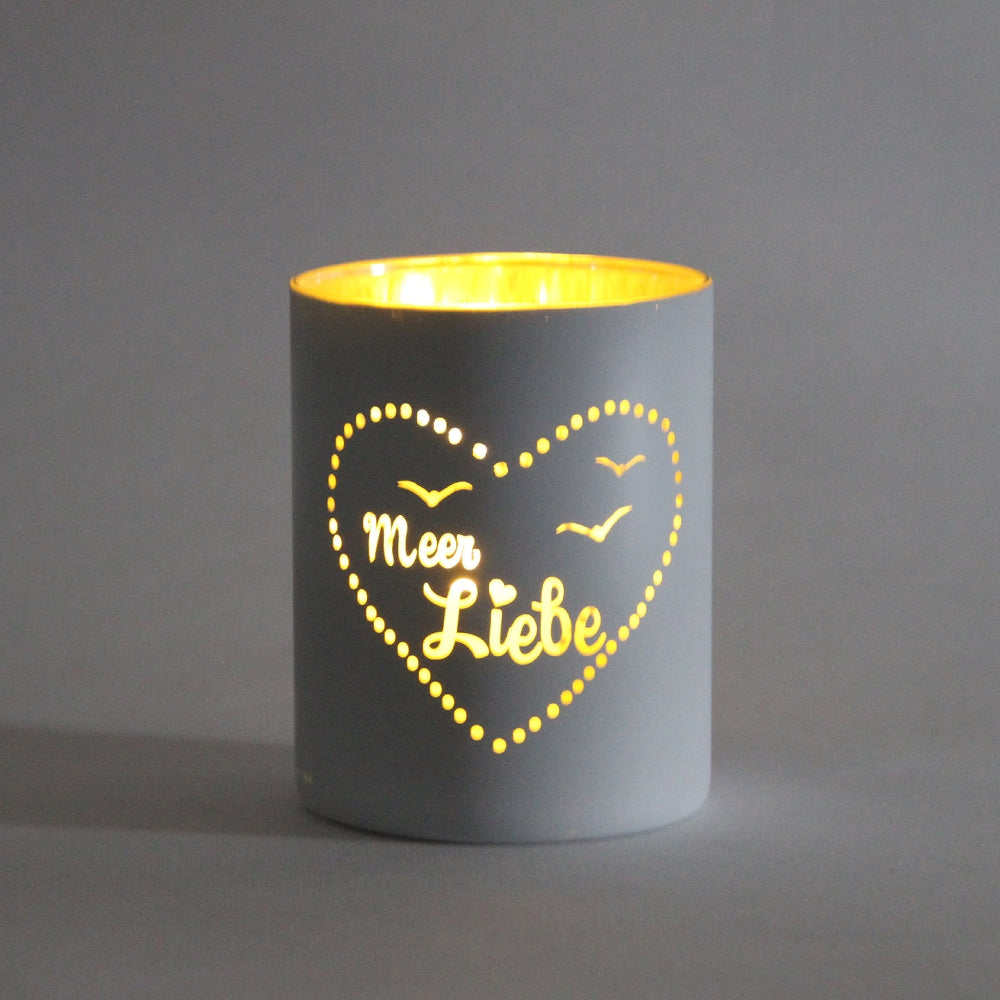 Glas-Windlicht Meer Liebe